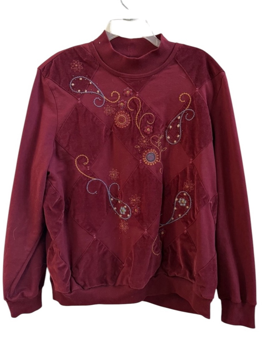 Vintage Alfred Dunner burgundy velvet embroidered sweatshirt large
